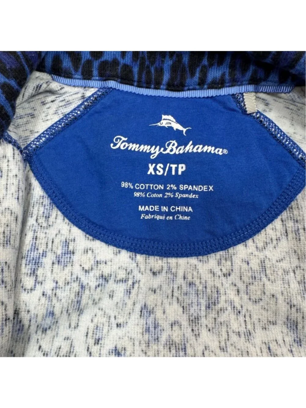Tommy Bahama Knit Jacket Extra Small Blue Black Leopard Print Full Zip